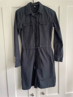Club Monaco Safari Dress Size 2 Button-Front Utility Shirt-dress Black Cotton